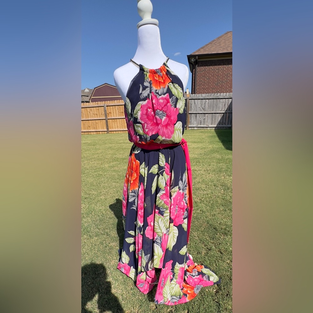 Eliza J Navy Floral High Low Dress